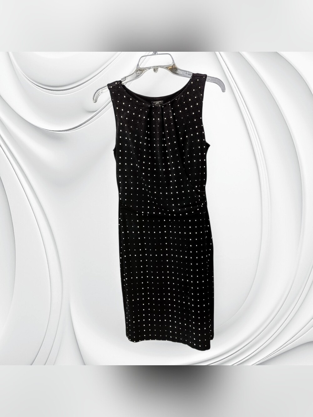 Ann Taylor Black Polka Dot Sleeveless Dress Pull-Over Stretch Drop Waist